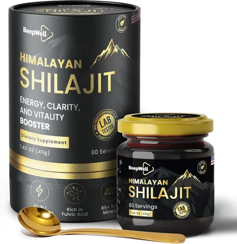 Resina Shilajit – Resina natural Shilajit orgánica pura del Himalaya para hombres y mujeres, ácido fúlvico chilajil 85+ minerales traza 80 porciones