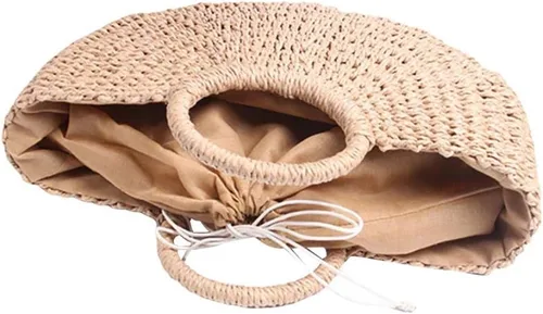 Miniatura 7 de Bolsa de paja para mujer bolsa de playa de paja de verano grande tejida redonda asa de mano Hobo Natural Rattan Travel Beige talla única