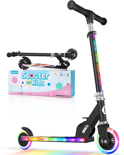 Miniatura 11 de BELEEV V2 - Scooter para niños con ruedas y tallo y plataforma iluminados, scooter plegable de 2 ruedas para niñas y niños, 3 alturas ajustables