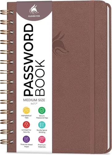 Miniatura 9 de Clever Fox Libro de Contraseñas en Espiral – Organizador de Direcciones de Internet y Contraseñas con Pestañas Alfabéticas Laminadas – Diario Negro