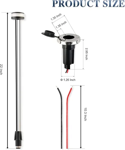 Miniatura 6 de Luz de popa para bote, luz de ancla marina, luz de navegación, LED blanco, todo alrededor, USCG, 2 millas náuticas, extraíble, enchufe de 2 pines