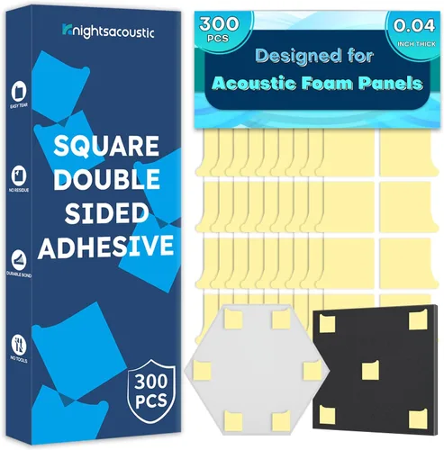 Knightsacoustic 300 PCS Cinta Adhesiva de Doble Cara para Paneles de Espuma Acústica Insonorizante, Almohadillas Adhesivas Cuadradas de Servicio