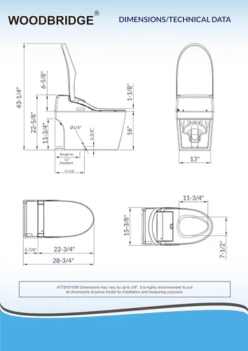 Miniatura 8 de WOODBRIDGE B0960S - Inodoro de descarga automática, apertura y cierre automáticos, inodoro de descarga única de 1.28 GPF con asiento inteligente
