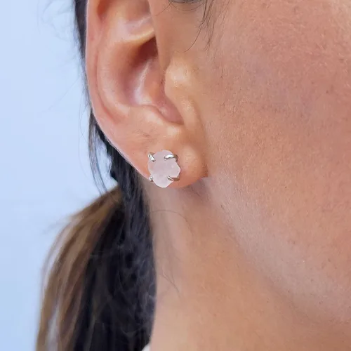 Miniatura 126 de Natural raw gemstone stud earrings with white gold over 925 sterling silver, 6 to 7mm rough genuine quality birthstone gift for her, Uniquelan