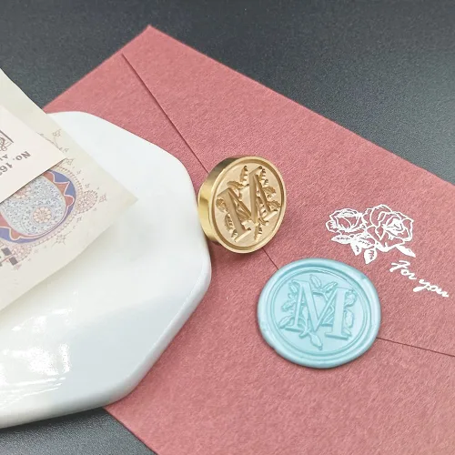 Miniatura 2 de Sello clásico de cera para sellar varios alfabetos, cabeza de latón, mango de madera, sellos para tarjetas, sobres, regalo (sello, letra M)