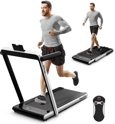 Goplus 2 in 1 Folding Treadmill, 2.25HP Superfit Under Desk Electric Treadmill, Installation-Free with Remote Control, APP Control and LED Display,