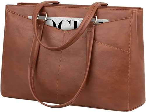 Miniatura 11 de LOVEVOOK Bolsa de mano para computadora portátil para mujer, bolsas de trabajo de cuero de 15.6 pulgadas con soporte grande para tazas para Negro