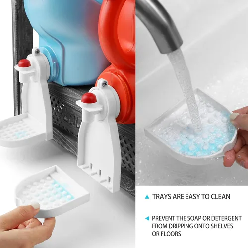 Miniatura 5 de Soporte de madera para detergente para ropa – Estante rústico de lavandería para dos botellas de detergente, almacenamiento y decoración