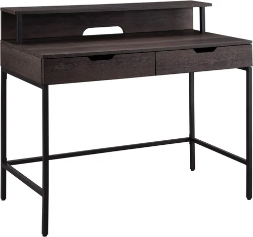 OSP Home Furnishings Contempo - Escritorio de oficina en casa de 40 pulgadas con estante y 2 cajones de accesorios, ceniza Ozark