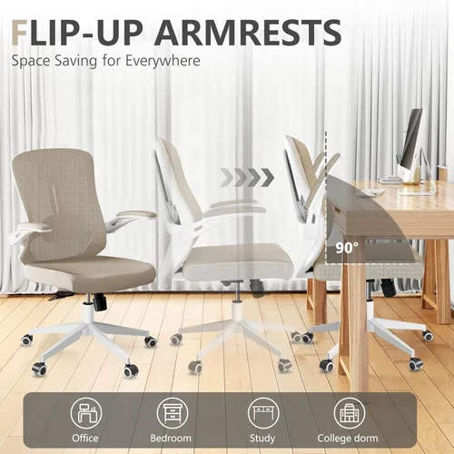 Miniatura 6 de poki Silla de oficina ergonómica, silla de escritorio de oficina en casa con ruedas, silla de oficina de malla con soporte lumbar, cómoda silla