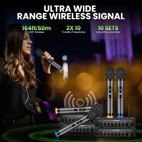 Miniatura 3 de Sistema de micrófono inalámbrico Micrófono dinámico inalámbrico UHF Micrófono de mano inalámbrico de doble canal con Echo Bluetooth Control