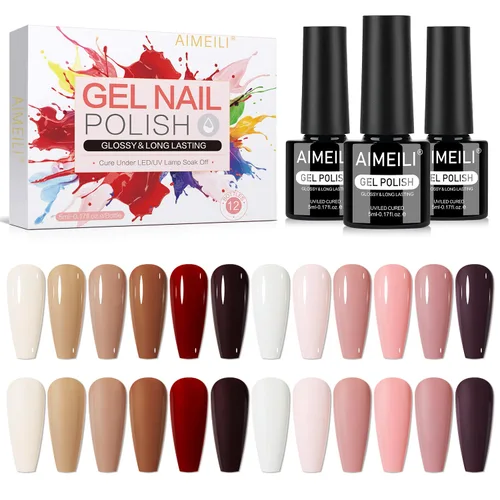 Miniatura 8 de AIMEILI Juego de esmaltes de uñas de gel nude – 12 colores sin hema, gelatina neutra, rosa, blanco lechoso, efecto transparente, manicura