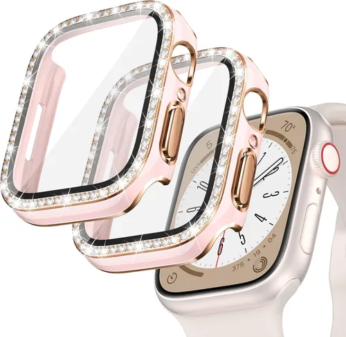 Miniatura 26 de Goton - Pack de 2 Fundas Bling para Apple Watch con Protector de Pantalla 40mm SE 3/2/1, Series 6/5/4, Funda con Purpurina para Mujer con Diamantes