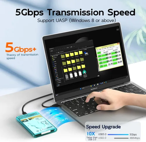 Miniatura 3 de MAIWO Caja de disco duro externo para 0.276 in 0.374 in 2.5 pulgadas SATA SSD/HDD, 5Gbps USB C a SATA adaptador de almacenamiento, capacidad de 6TB