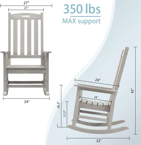 Miniatura 3 de Psilvam Mecedora de gran tamaño para exteriores, con asiento de 21 pulgadas de ancho y respaldo de 32 pulgadas de alto, premontada con la mayoría