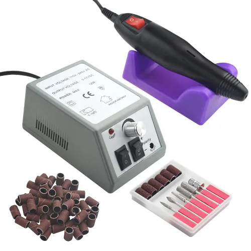 Miniatura 9 de Taladro eléctrico profesional de 20,000 rpm, para arte de uñas, máquina rápida de acristalamiento, con 1 paquete de bandas de lijado (negro)