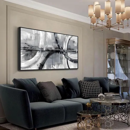 Arte abstracto enmarcado para decoración de pared, obra de arte en blanco y negro, pinturas grises para dormitorio, galería, decoración del hogar,