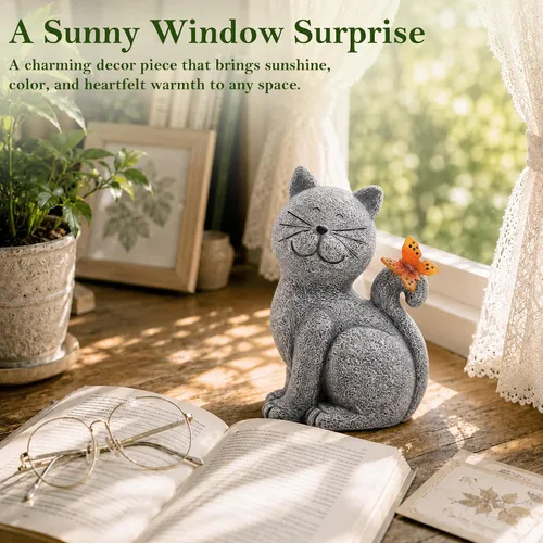 Miniatura 4 de Nacome Estatuas de Gato para Exteriores para Jardín: Decoración Exterior con Mariposa en Liquidación para Arte de Patio, Adornos de Césped, Porche