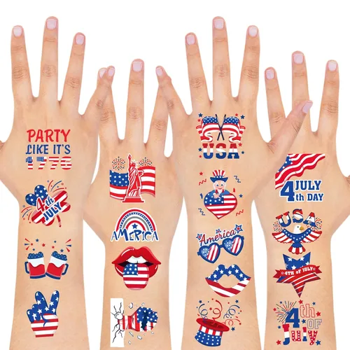 Miniatura 4 de HOWAF Tatuajes falsos del 4 de julio, 96 piezas de tatuajes del 4 de julio, tatuajes temporales del Día de la Independencia estadounidense