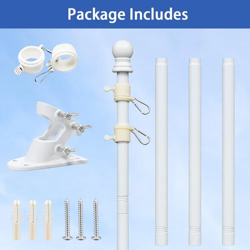 Miniatura 6 de Poste de bandera de acero inoxidable de 5 pies para casa, diseño sin enredos con soporte de dos posiciones, blanco, para bandera estadounidense de 3