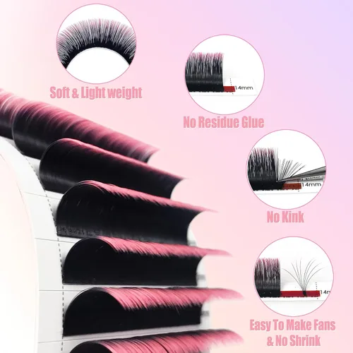 Miniatura 2 de CoMango Extensiones de pestañas de color rosa degradado, rizo D, extensiones de pestañas de color fáciles de colocar, extensiones de pestañas suaves