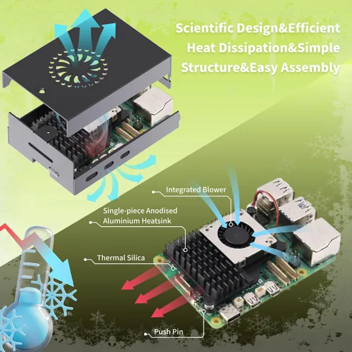 Miniatura 5 de iRasptek Kit básico de inicio para Raspberry Pi 5 4GB RAM- Incluye placa de 4 GB, fuente de alimentación PD de 27 W, caja de metal Pi5 y enfriador