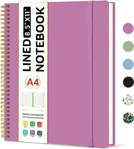 Taja Cuaderno con forro en espiral, cuadernos de 8.5 x 11 pulgadas para trabajo, diario grande A4 para mujeres y hombres, cuaderno de diario con