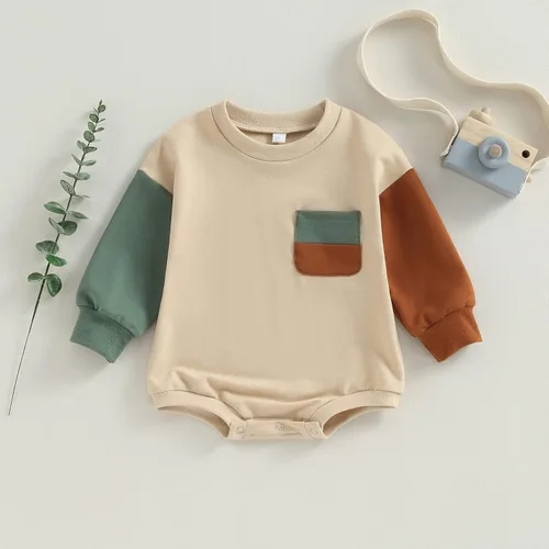 Miniatura 2 de AEEMCEM Sudadera de bloque de color para bebé niño y niña, mameluco de gran tamaño, suéter de burbujas de manga larga, con bolsillo