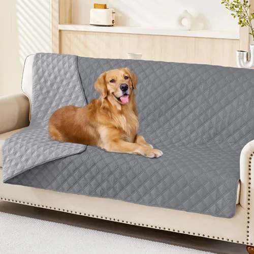 Miniatura 21 de Smiry Funda impermeable para cama de mascota, suave y lavable, para muebles, cama, sofá, reversible, a cuadros (30 x 53 pulgadas, color beige/beige)