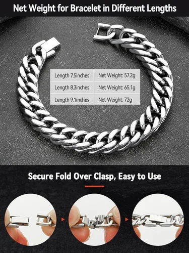 Miniatura 5 de FaithHeart Pulsera de eslabones cubanos de acero inoxidable para hombre, cadena de eslabones para hombre chapada en oro/negro/plata de 8/12/17mm