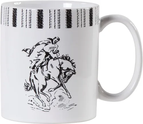 Paseo Road Ranch Life Bronco - Juego de tazas de cerámica de 4 piezas, color blanco y negro, estilo cabaña rústica occidental