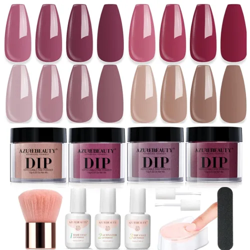 Miniatura 13 de Azurebeauty - Kit de iniciación de uñas de polvo de inmersión, primavera y verano, tonos pastel verde brillante, rosa intenso, púrpura, 4