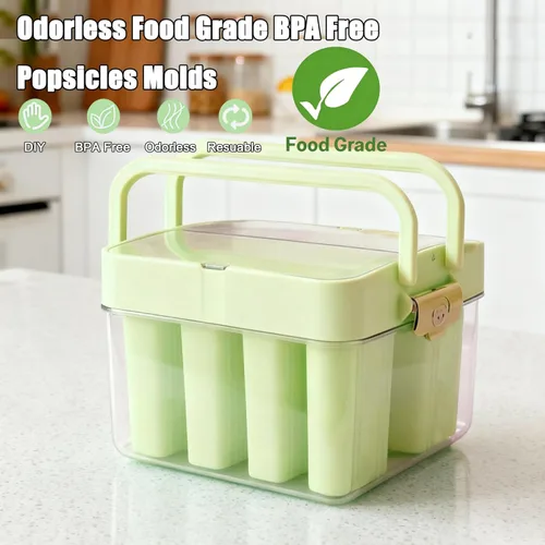 Miniatura 3 de Moldes para paletas con tapa y contenedor, 9 piezas, reutilizables, fáciles de liberar, moldes para paletas caseras, sin olor, sin bisfenol A 8