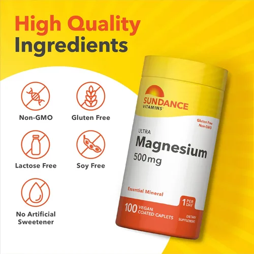 Miniatura 4 de Sundance Suplemento de magnesio 500 mg Óxido 100 comprimidos recubiertos Vegetariano, sin OMG y sin gluten