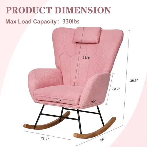Miniatura 2 de VECELO Mecedora para guardería con reposacabezas grueso, moderno sillón tapizado de lectura con respaldo alto, asiento acolchado, bolsillo lateral