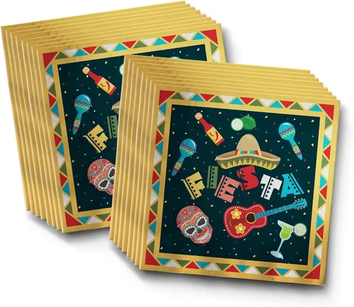 Miniatura 4 de Suministros de fiesta temática mexicana - Juego de platos de tacos con servilletas y tazas Kit para 16