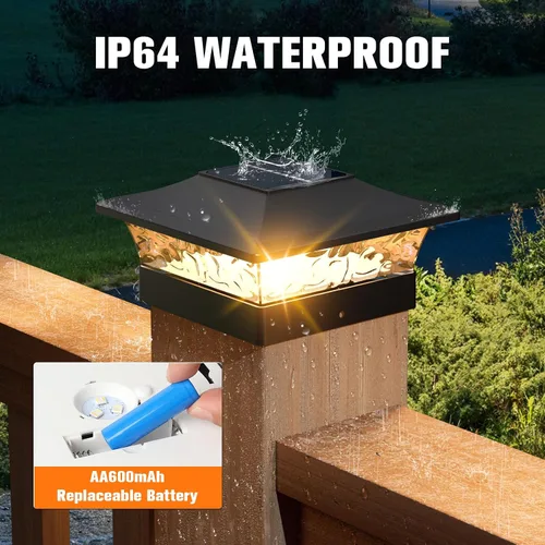 Miniatura 6 de APONUO - Luces solares para punta de poste con 8 colores RGB sólidos y flujo multicolor - Paquete de 4 luces solares para postes de 6x6, IP65