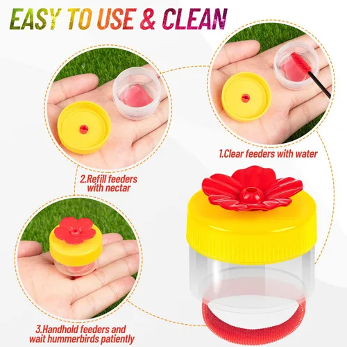 Miniatura 3 de Comederos de Anillo para Colibríes de Mano, 4 Piezas Mini Comedero de Mano para Colibríes con 4 Piezas Cepillo de Limpieza, Comederos de Pájaros