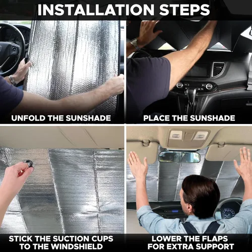 Miniatura 4 de EcoNour Parasol holográfico grande para parabrisas de automóvil, protector solar reflectante UV y de calor para automóviles, diseño de acordeón