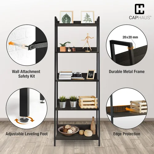 Miniatura 5 de CAPHAUS Estantería con escalera de 5 niveles, estante de pie de 24 pulgadas de ancho, estante de almacenamiento, estantes industriales para libros