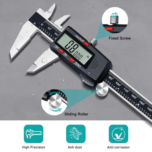 Miniatura 6 de Kynup Calibre Vernier Digital, Herramienta de Medición de Calibre, Calibre de Dial de Micrómetro Externo con Acero Inoxidable, Pantalla LCD Grande
