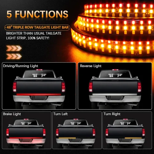 Miniatura 4 de Barra de luz para portón trasero de 48"/49", tira de luz LED de tres filas para portón trasero con luces de freno rojas de circulación, luces