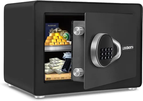 Caja fuerte para el hogar, caja fuerte pequeña de 1.0 pies cúbicos con estante extraíble, sistema de alarma, caja de seguridad electrónica digital