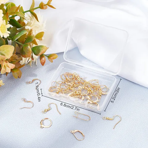 Miniatura 7 de Beebeecraft 1 caja de 50 ganchos para aretes de 5 estilos con agujero de bucle, chapado en oro de 18 quilates, kit de fabricación de aretes