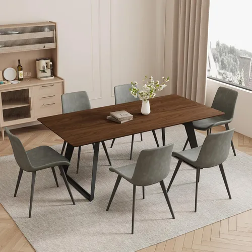 Miniatura 11 de ZckyCine Mesa de Comedor Moderna de Mediados de Siglo y Sillas para 4 Rectangular de Madera Expandible que Ahorra Espacio Multifuncional Marrón