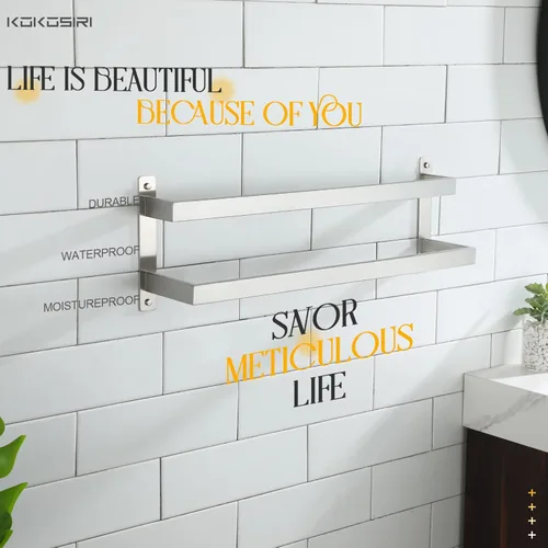 Miniatura 7 de KOKOSIRI Barras para Toallas de Baño de 2 Niveles Tipo Escalera Rieles para Toallas de 24 Pulgadas Soportes para Toallas Montados en Pared Estantes