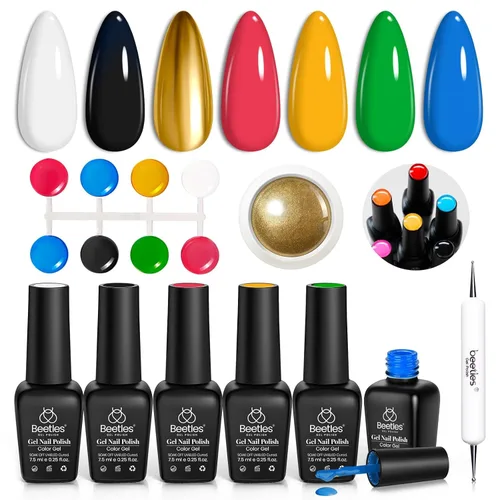 Miniatura 35 de Beetles - Juego de esmalte de uñas de gel de 6 colores, ojo de gato plateado, gel transparente rojo, rosa, amarillo, verde, negro, con efecto