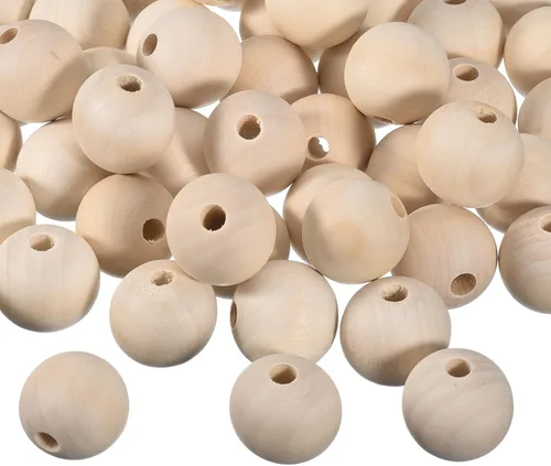 uxcell 60 cuentas espaciadoras de madera natural de 0.98 pulgadas (0.984 in), agujero grande sin acabar, cuentas de madera redondas sin terminar