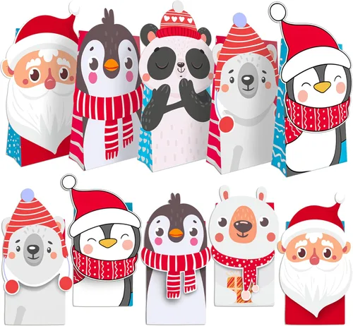easykart labels 24 bolsas de papel para regalos navideños troquelados y reversibles para golosinas de fiesta navideña, pasteles, magdalenas,