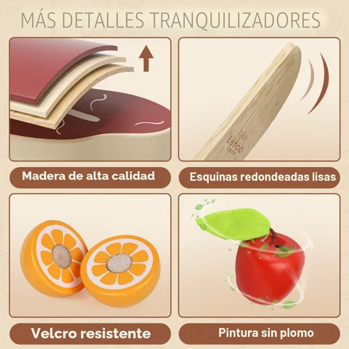 Miniatura 6 de Lehoo Castle - Juego de comida de madera, alimentos de juguete para niños pequeños, accesorios de cocina de simulación, frutas y verduras de corte